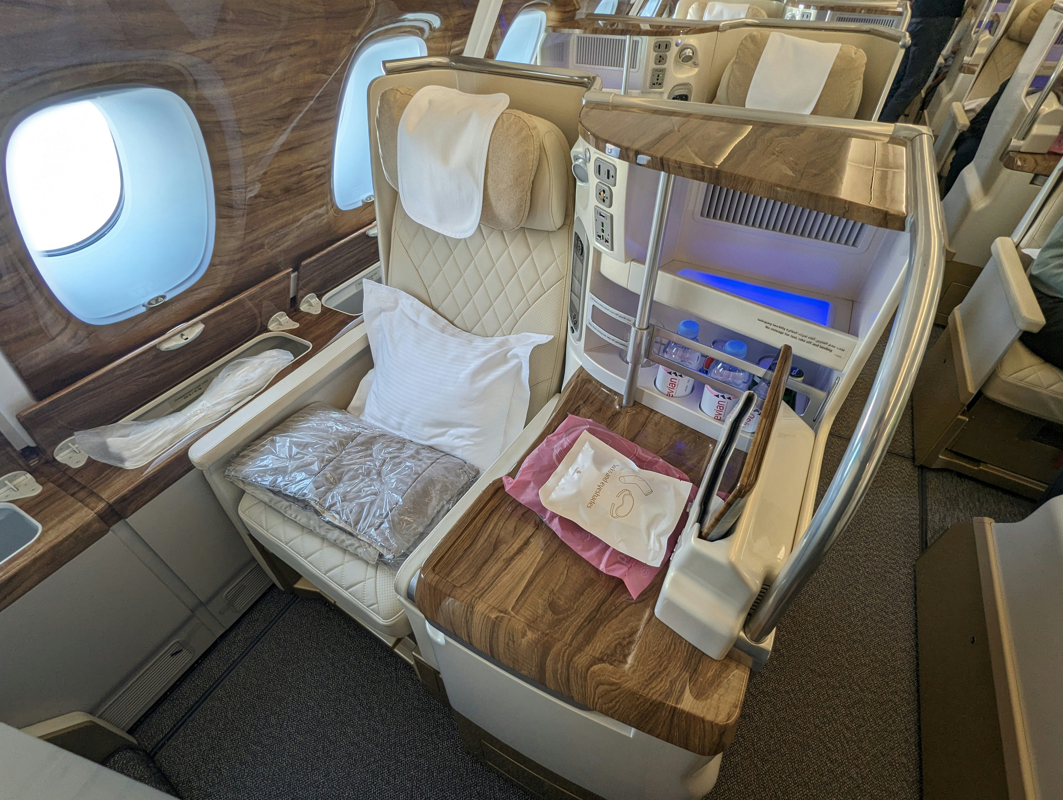 Emirates First Class suite — the experience Clear Skies Radar helps you book
